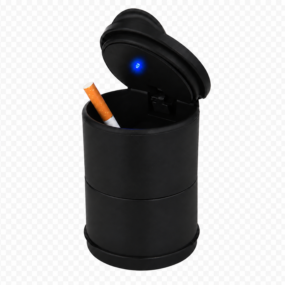 מאפרה אוניברסלית לרכב עם תאורת LED ותא אחסון למטבעות